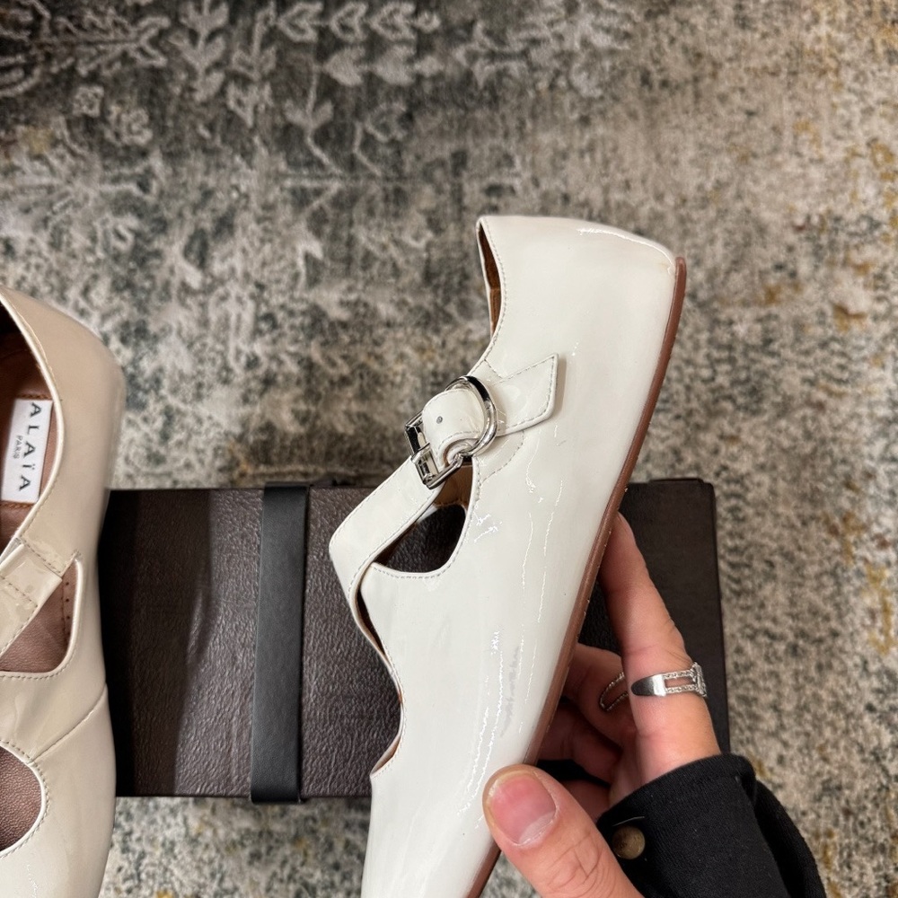 Alaia White Patent Mary Jane Flats with Buckle Strap - Picture 4 of 9